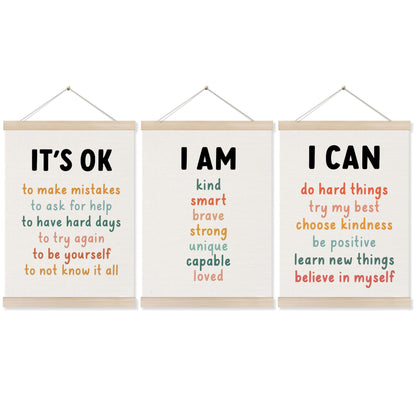 Koesus Inspirational Classroom Wall Art Poster Hanger Frame 12x16 Inch Set of 3, Positive Affirmations for Kids, Motivational Canvas Pictures Prints Framed Wall Decor for Classroom Kids Room Playroom