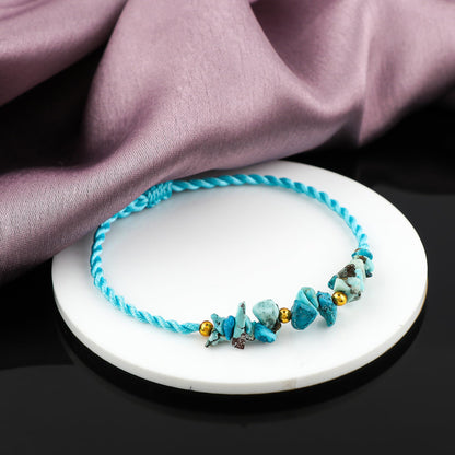 GEMSYMPHONY Turquoise Gemstone Chips Rope Bracelet – Adjustable Handmade Crystal Chip Bead Bracelet for Women & Men, Natural Stone Healing Jewelry, Boho Style, Unisex Spiritual Gift (Turquoise)