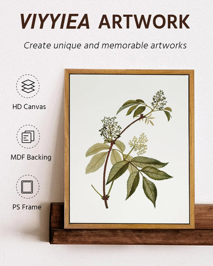 VIYYIEA Vintage Framed Canvas Wall Art Prints, Sambucus Racemosa Botanical Plant Bathroom Art Painting, Rustic Farmhouse Plant Pictures for Bedroom Living Room Bathroom, 9"x11"