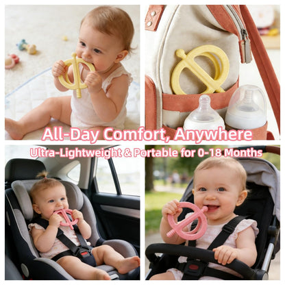 Baby Teething Toys Easy to Hold - 100% Food Grade Silicone Teething Ring for Babies 0-18 Months - BPA Free Teething Pain Relief for Infants 3-6-12 Months,Yellow&Pink
