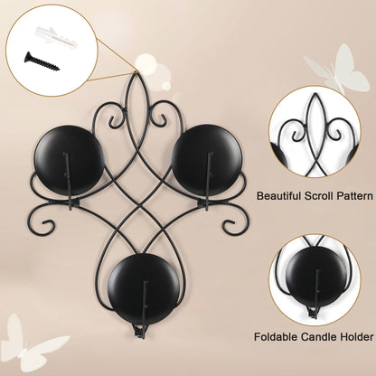 AHUONEL Wall Candle Sconce Holder Set of 2, Metal Wall Sconces Decor Hanging Wall Mounted Candle Stick Holder, Black Candlestick Holders Wall Decor for Bedroom Living Room Dining Room, 14.4"×11.8"