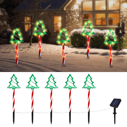 Christmas Tree Outline Solar Lights 5 Pack, 17’’ Cute Size Pine Tree Outline Garden Solar Lights for Out Decor, IP45 Wateproof and Dust Resistance, Solar Powered Yard Light for Christmas Decor