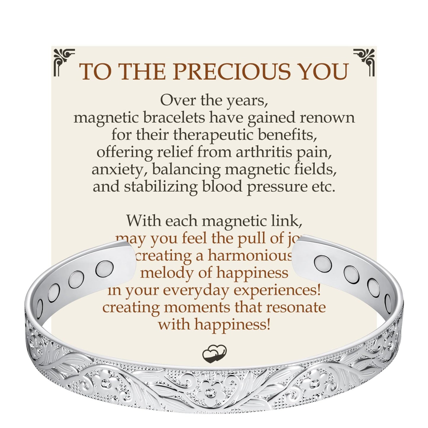Feraco Copper Bracelet for Women, 12X Ultra Strength Magnetic Bracelets, 99.99% Pure Copper Cuff Bangle with 3500 Gauss Neodymium Magnets & Sparkling Cubic Zirconia, Silver