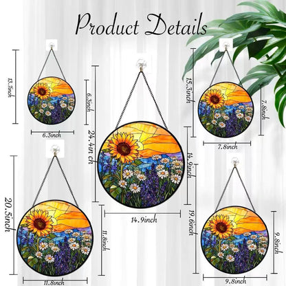 Argodaze Stained Glass Window Hanging - Sunflowers, Daisies, Lavender and Sunset 6.3 Inches Suncatcher for Garden Home Decor for Women Mon Grandma Friends