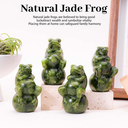 Apengshi Natural Crystal Raw Stone Jade Figurine, Decorative Animal Statue (Frog+Ball)