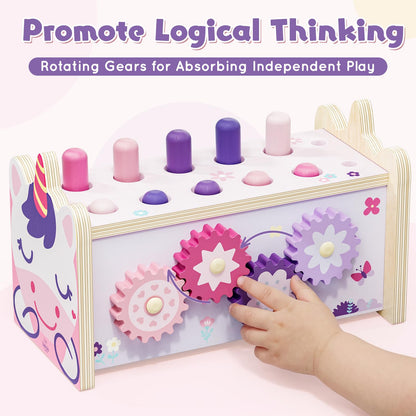 Lehoo Castle Baby Montessori Toys for 1 2 Year Old, Wooden Hammering Pounding Toy with Xylophone, Educational Learning Activities for 1 2 3 Year Old Girls First Christmas Birthday Gifts - Unicorn