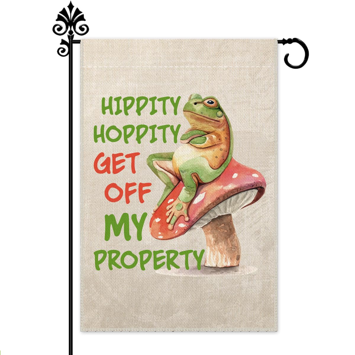 Hafhue Hippity Hoppity Get Off My Property Welcome Garden Flag, Funny Frog Outdoor Farmhouse Decoration 12x18 Inch Waterproof Double Sided Printing, No Trespassing Sign for Bedroom Yard Garage Bar