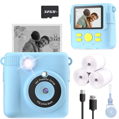 ESOXOFFORE Kids Camera Instant Print, Christmas Birthday Gifts for Kids Age 3-12, Selfie Digital Camera with 1080P Videos,Toddler Portable Travel Toy for 4 5 6 7 8 9 Year Old Boys Girls-Blue