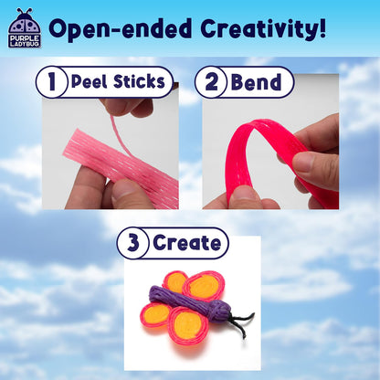 PURPLE LADYBUG 300 PCS Bendable Wax Craft Sticks, Imagination Sticks for Kids, Road Trip Essentials, Travel Toys for Toddlers in Car, Airplane Activities for Kids Ages 4-8, Camping & Summer Essentials