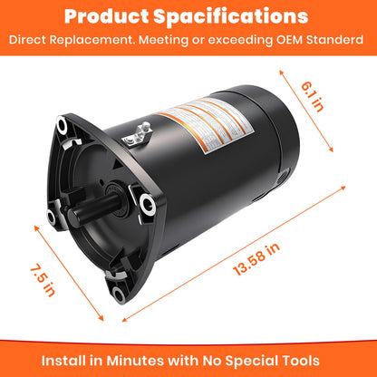 HRepair 3/4 HP Swimming Pool Pump Motor USQ1072 fits for Pentair Superflo Sta-Rite Whisperflo Pinnacle Anthony AR2 Pumps 230V, 5.6/11.2 Amps - 0.75 HP