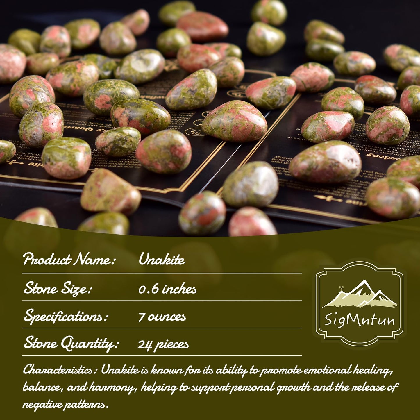 SigMntun Unakite Healing Crystal Stone Set - 24 Pieces, 0.6" Natural & Polished Stones for Healing, Meditation, Reiki, Chakra, Crafting & Decoration