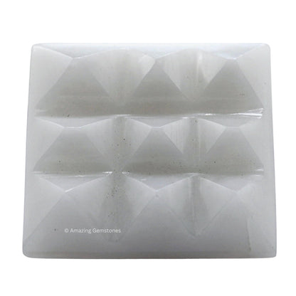 Amazing Gemstone Snow Quartz Crystal Pyramid with 9 Pyramid Plate Bottom - 1" Mini Pyramid Figurine of Natural Stone Pyramid for Meditation, Reiki, Chakra Balancing Vastu Pooja and Crystal Grids
