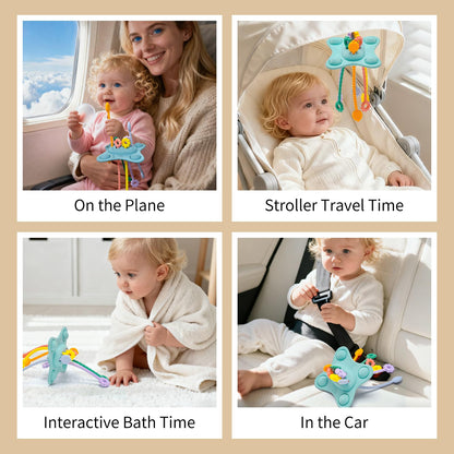 SILI FACTORY Silicone Montessori Sensory Toys for Babies 18 Months,Pull String Activity Toy, Early Educational Fine Motor Skills Toy for Toddlers,Car Seat Airplane Travel Toys