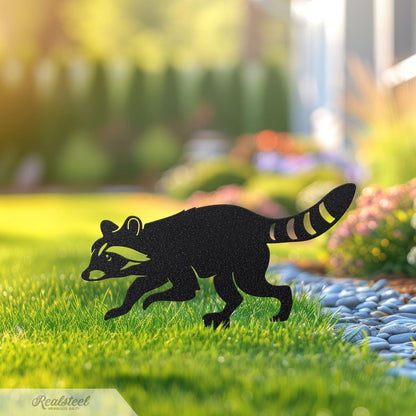 RealSteel - Garden Art Raccoon Family 3 Pack | Metal Yard Decor | Outdoor Garden Stakes | Wildlife Animal Decor | Custom Steel Art | Rust Resistant | Lawn Ornaments for Garden & Pathways (Rust)