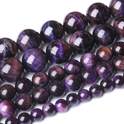 Natural Purple Tiger Eye Beads Round Loose Stone Beads Energy Gemstone Healing Power for Jewelry Making 8mm 46pcs 15"