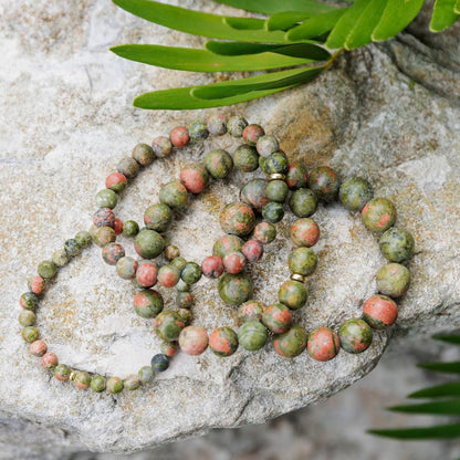 Love & Grace Handmade Unakite Stone Beaded Bracelets - Premium 6mm Beads with Durable Elastic Stretch Wristbands, Vibrating Good Energy, Blessing, Grounding, Power, for Men and Women