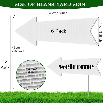 Directional Arrow Signs with Stakes, Remiawy 6 Pack Blank Yard Signs 17 x 6 Inches Custom Plastic Parking Signs with Arrow Outdoor for Wedding Decorations, Birthday Party, Estate Sale, Lawn Guidepost