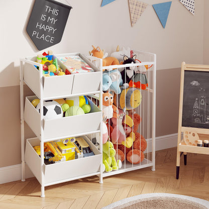 BBLIKE Kids Storage Organizer with 4 Removable Bins, Kids Storage Toy Shelf Organizer for Stuffed Animal Holder for Bedroom Playroom Nursery, White
