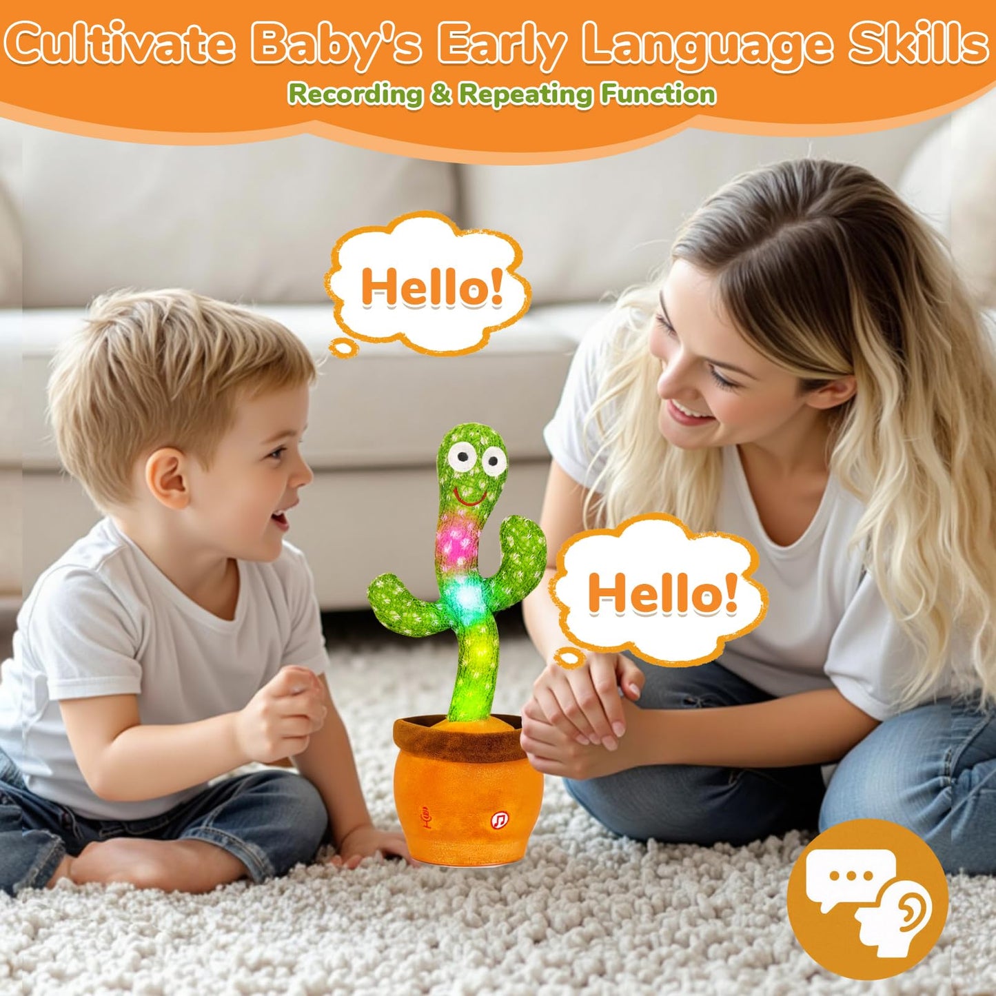 Dancing Talking Cactus Toy, Baby Singing Recording Mimicking Cactus Toy, Repeats What You Say, Musical Interactive Infant Toddler Toys for 1 Year Old Boys Girls, Baby Easter Basket Stuffers Gifts