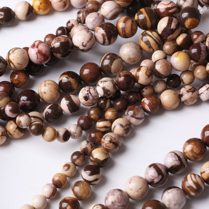 60PCS 6MM Natural Brown Zebra Round Loose Stone Beads for Jewelry Making DIY Energy Stone Healing Power Bracelet 15"