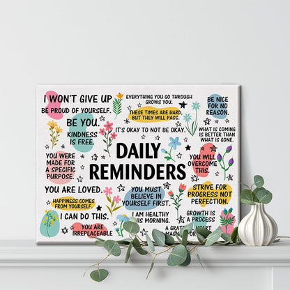 Inspirational Daily Reminders Poster Canvas Wall Art for Office Home Decor - Positive Affirmation Canvas Print Wall Art Painting Framed Encouragement Gifts - Easel & Hanging Hook 12x15 Inch