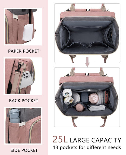 houscly Diaper Bag Backpack with Changing Station: Pink Baby Bags for Girls Boys New Mom Gifts Pañaleras Para Bebe Baby Girl Newborn Essentials Must Haves Baby Shower Gifts Baby Registry