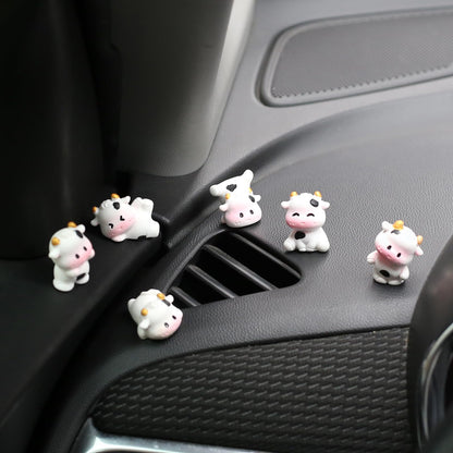 6 Pcs Mini Cows Car Accessories, Cow Print Dashboard Decorations & Rear View Mirror Ornaments, Cute Car Decor for Women Girl