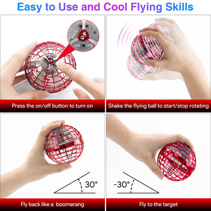 ANOEPUY Flying Orb Ball Toys 2025, Hover Boomerang Spinner Fly Ball Toys for Kids Teen Boys Girls, Soaring Hand Controlled Mini Drone Cosmic Globe Spinning Birthday for 6 7 8 9 10 11 12(Red)