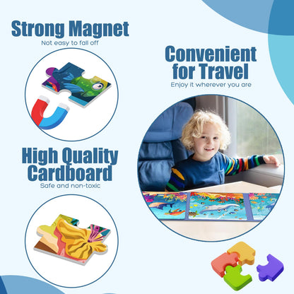 Magnetic Puzzles for Toddlers 3-5 , 75-Pieces Travel Toys , Sea Puzzles Ages 4-6, Educational Learning Magnets, Road Car Trip & Airplane Activities Toys for 3 4 5 6 7 Girls Boys Gift
