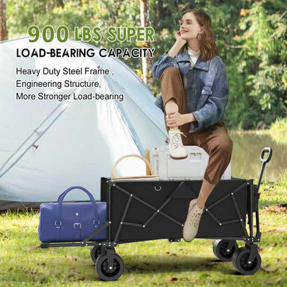 ZENPETIO 49" Collapsible Wagon Cart, 900LBS Heavy Duty Extra Long Folding Utility Wagon, 300L Large Capacity Wagon with Extender All-Terrain Big Wheels with Brakes for Camping, Garden, Sports, Grocery