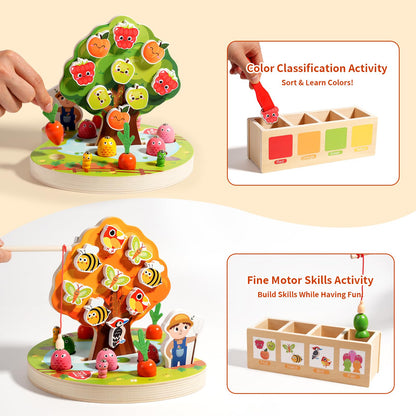 INIFEIDALA Montessori Toys for 2 3 4 Year Olds | Birthday Gifts for Boys & Girls, Wooden Educational Toddler Toys, Shape Sorting, Carrot Harvest & Magnetic Fishing Game – Fine Motor Skills Development