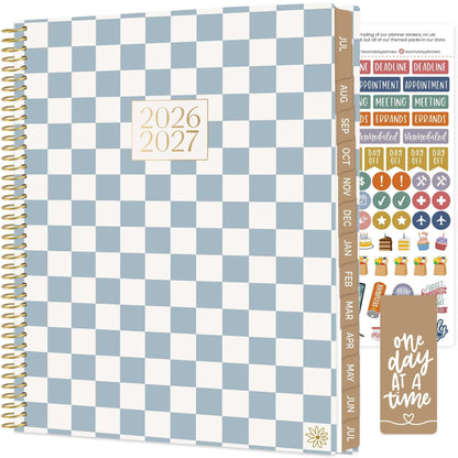 bloom daily planners 2026-2027 Planner (8.5” x 11") 13 Month Academic Year Organizer (July 2026 - July 2027) - Weekly & Monthly Agenda Book with Stickers & Tabs - Checkered