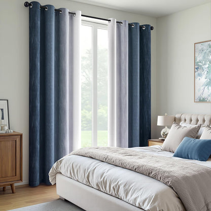 MIULEE Ombre 100% Blackout Curtains, Navy Blue and Greyish White Full Room Darkening Thermal Insulated 84 Inches Long Drapes for Bedroom/Living Room Grommet Window Treatments Modern 52Wx84L, Set of 2