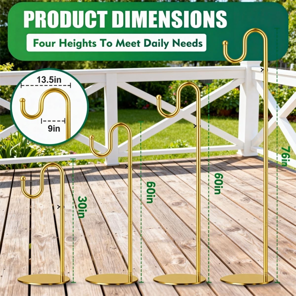 SIECCY 76" Outdoor Plant Stand & Wind Chime Hanger with Heavy Duty Base, Shepherds Hook for Bird Feeder, Adjustable Height for Patio, Garden & Indoor Use