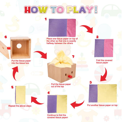 Adena Montessori Baby Full Wood Tissue Box Infant Toys for 6-12 Months Baby