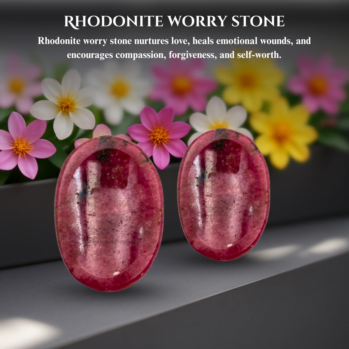 GEMSCITE Rhodonite Thumb Worry Stones Metaphysical Gemstone Crystal Healing Reiki Men Women Gift FENG Shui Positive Energy Love Wellness Palm Stones Wicca Powerful