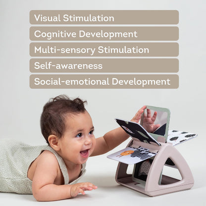 Taf Toys Black & White Rattling Spinning Book High Contrast Newborn Baby Toy 0-6 6-12 Months with Mirror for Visual Stimulation, Tummy Time & Early Cognitive Development, Montessori Learning Activity