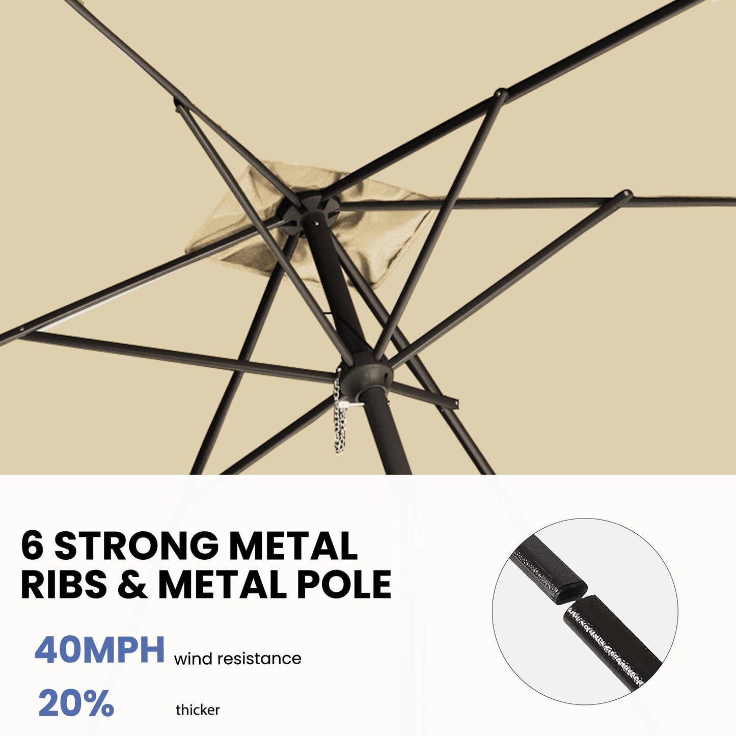 GREFORG 6.5x10FT Rectangular Patio Umbrella with Push Button Tilt & Crank Lift for Garden,UV Protection Outdoor Umbrella for Deck,Pool and Yard,Beige