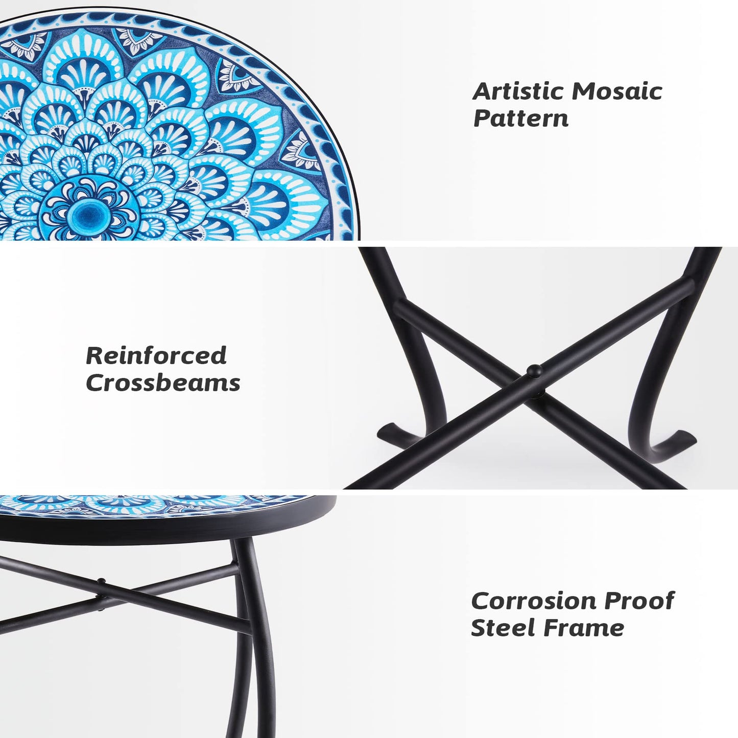 VONLUCE Mosaic Side Table and Plant Stand, 21" Round End Table with 14" Ceramic Tile Top, Indoor & Outdoor Accent Table, Porch Patio Furniture, Entryway & Coffee Table for Home & Garden, Blue Mandala