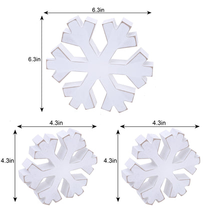 WAWOO 3 Pieces Winter Farmhouse Snowflake Decor - White Distressed Snowflakes for Christmas, Photo Props, Fireplace