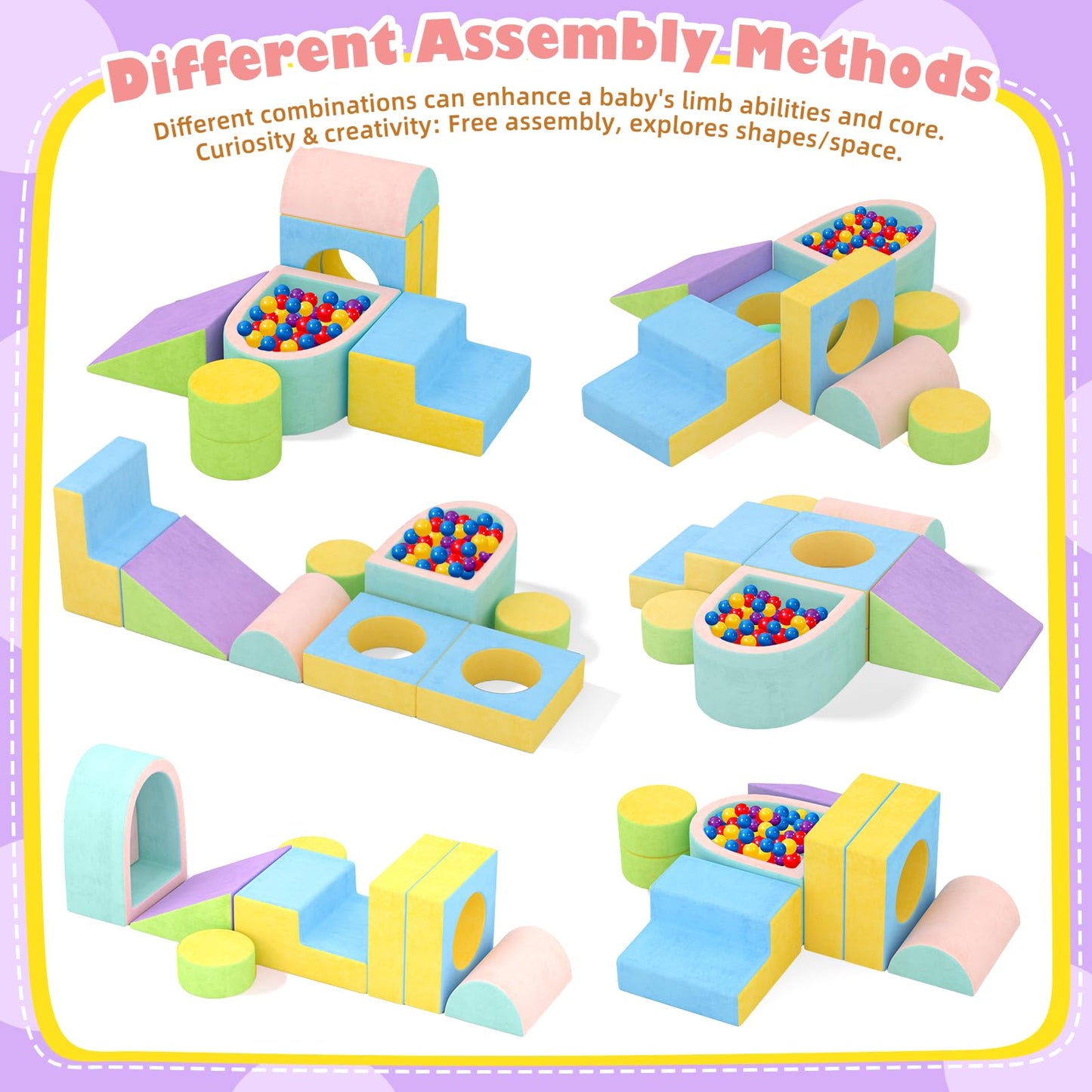 JUOIFIP Toddler Climbing Toys Indoor, 6-Piece Baby Foam Climbing Blocks with Ball Pit, Colourful Soft Play Set for Toddlers 1-3 Years Old, Kids' Indoor Climbers & Play Structures (Balls not Included)