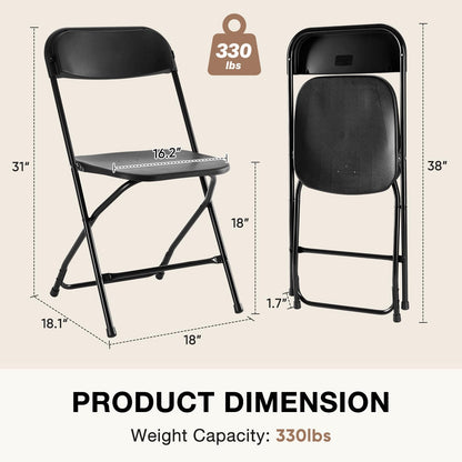 DUMOS Folding Chairs Sets of 10, 330lbs Plastic Stackable Portable Patio Dining Sets, Fold Up for Indoor Outdoor, Camping, Garden, Party, Meeting (Black)