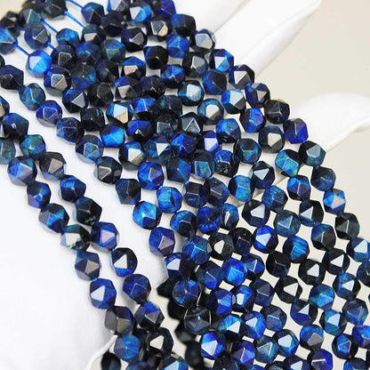 MJDCB Best Sellers Natural Stone Beads Faceted Polygon Blue Tiger Eye Crystal Energy Stone Healing Power for Jewelry Making(8mm)