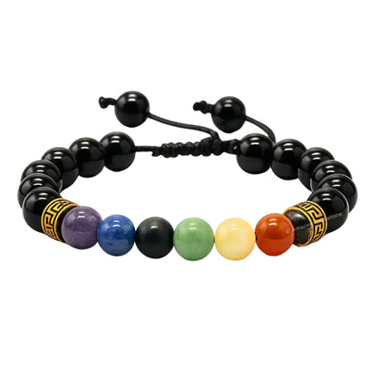 Amazing Gemstone Chakra Black Obsidian Bracelet, Gifts For Men & Women - Protection Healing Crystal Bracelet - 8mm Gemstone Beaded Adjustable Bracelet, Pulseras Para Hombres Mujer Stocking Stuffers