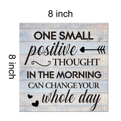 Inspirational Farmhouse Canvas Print Wall Art Decor One Small Positive Thought in the Morning Can Change Your Whole Day Sign Painting Plaque Rustic Home Decoration (8 X 8 Inches, Framed)