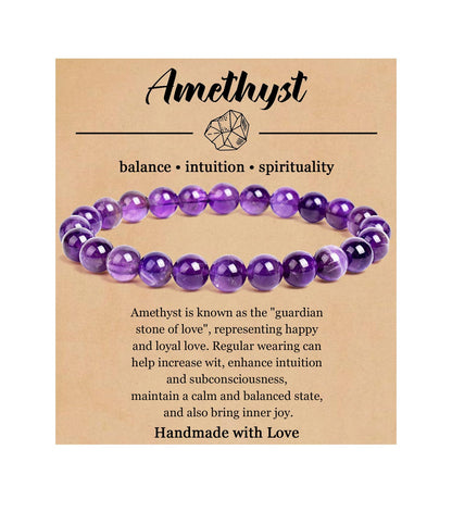 BOMAIL Natural Stone Bracelet for Women Men - 8MM Semi-Precious Gemstone Beaded Bracelet Healing Crystal Stretch Bracelet Yoga Bracelets Jewelry