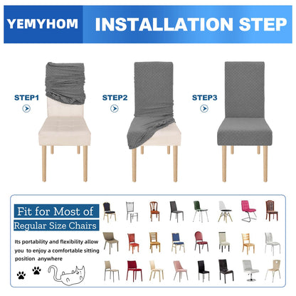 YEMYHOM 2 Packs Latest Checkered Dining Chair Slipcover Parsons Chair Furniture Protector Stretch Chair Covers for Dining Room, Restaurant, Kitchen, Party (Light Gray)