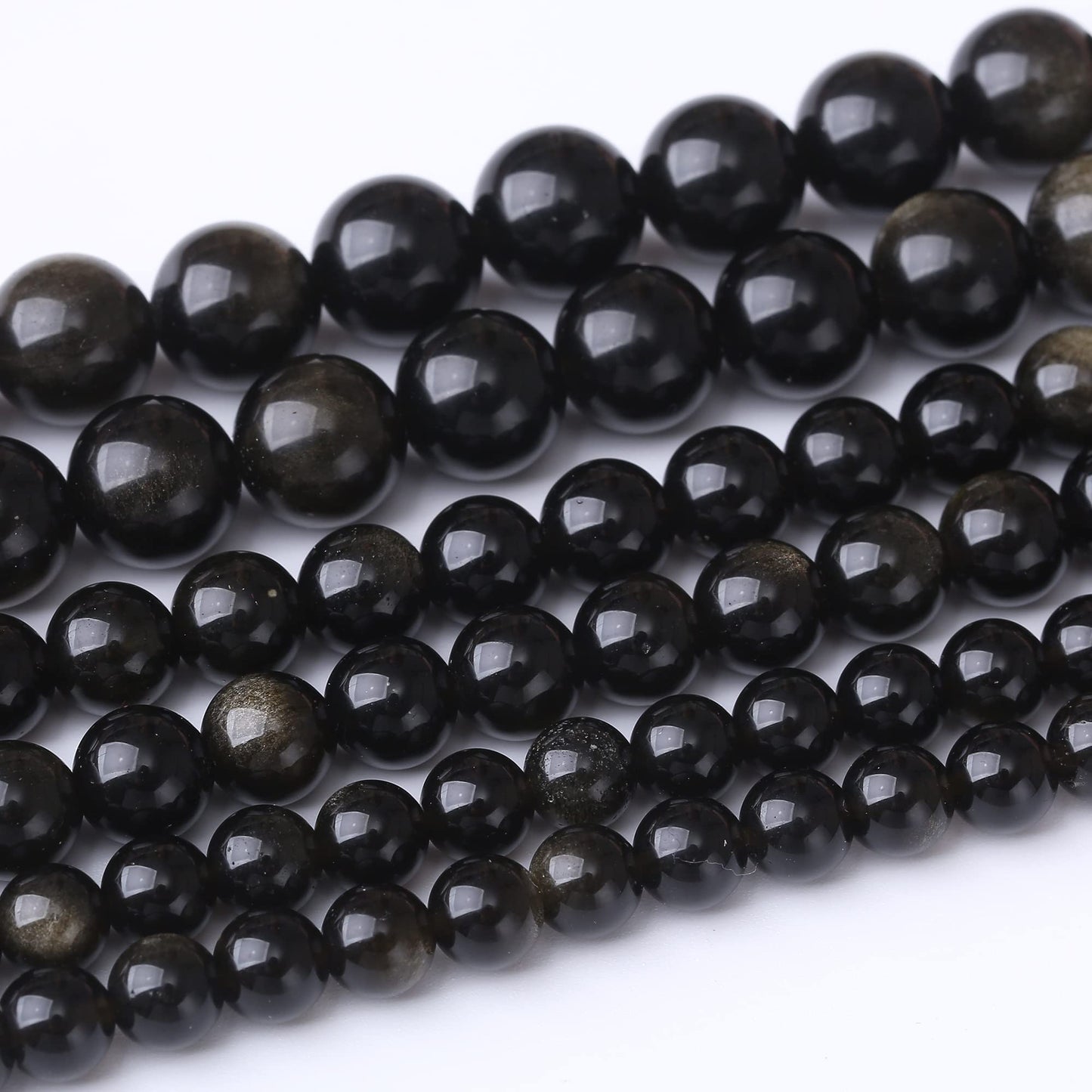 10MM Black Golden Obsidian Round Loose Beads Natural Gem Beads Crystal Energy Stone Beads for Jewelry Making DIY Bracelet Necklace