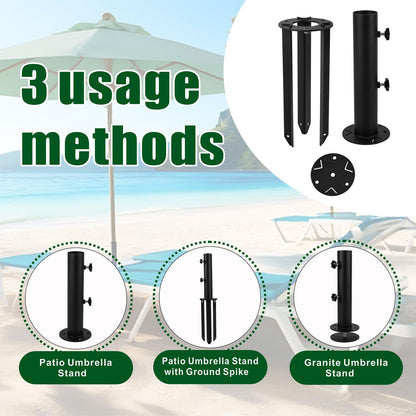 YZZHAJ Patio Umbrella Stand Base,Heavy Duty Outdoor Umbrella Holder with 3 Ground Spikes for Stability, Umbrella Holder Base for Beach, Deck, Lawn, Garden,Concrete