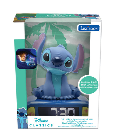 LEXiBOOK, Disney Stitch, Stitch Nightlight Alarm Clock, Sounds and Melodies, LCD Backlit Screen, Luminous, Snooze, Blue, RL800D
